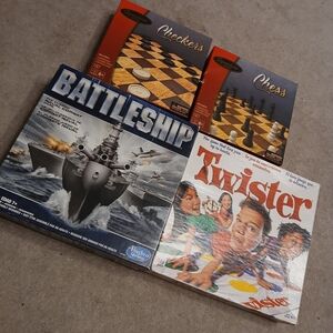 4 Board Games Bundle - Twister, Battleship, Chess, Checkers